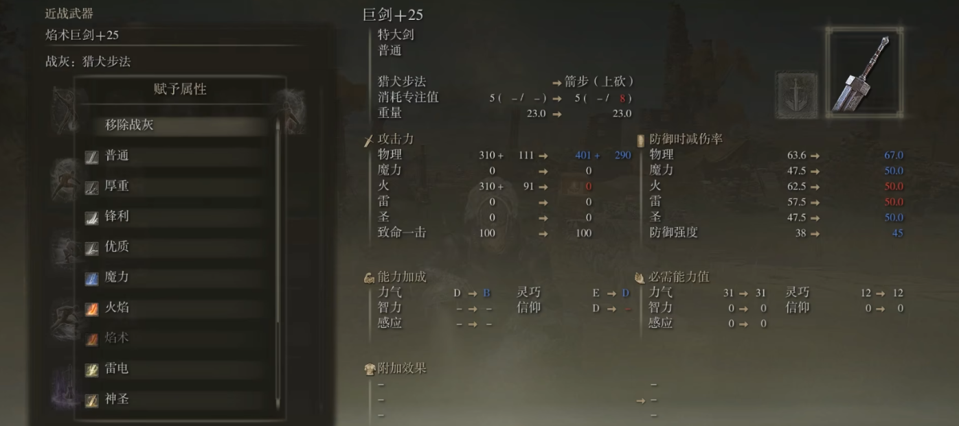 艾尔登法环战灰赋予属性有什么区别