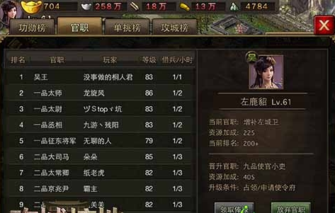 攻城掠地官职四品是什么官